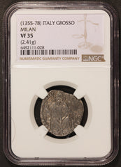 1355-78 Italy Milan Grosso Silver Coin - NGC VF 35