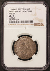 1559-65 Italy Papal States Bologna Pius IV Bianco Coin - NGC VF 30