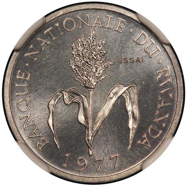 1977 Rwanda 1 Franc Millet Flower Essai Aluminum Coin - NGC MS 68 - KM# E4