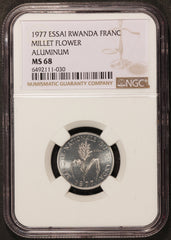 1977 Rwanda 1 Franc Millet Flower Essai Aluminum Coin - NGC MS 68 - KM# E4