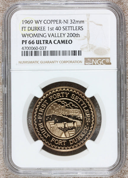 1969 Wyoming Valley Bicentennial Fort Durkee Proof Medal - NGC PF 66 UCAM