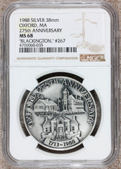 1988 Oxford, MA Massachusetts 275th Anniversary Silver Town Medal - NGC MS 68