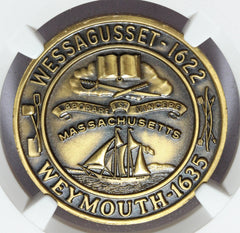 1972 Weymouth MA Massachusetts 350th Anniversary Bronze Town Medal - NGC MS 69