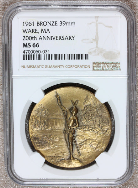 1961 Ware, MA Massachusetts 200th Anniversary Bronze Town Medal - NGC MS 66