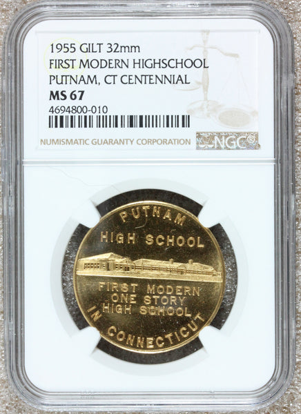 1955 Putnam, CT Connecticut Centennial High School Gilt Town Medal - NGC MS 67