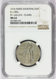 1914 Switzerland St. Gallen Flawil Shooting Festival Silvered Medal R-1189a - NGC MS 63
