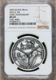 2003 Wells, ME Maine 350th Anniversary Silver Town Medal - NGC MS 69 - #083