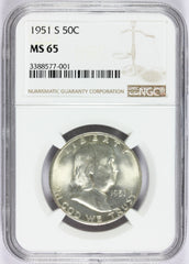 1951-S U.S. Franklin Half Dollar 50 Cents Silver Coin - NGC MS 65