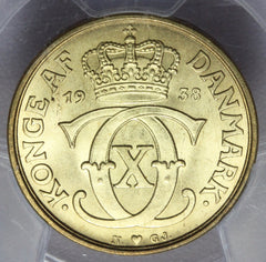 1938 N GJ Denmark 1 One Krone Coin - PCGS MS 64 - KM# 824.2