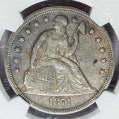 1871 U.S. Seated Liberty Silver Dollar $1 Coin - NGC AU 55
