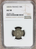 1859-A France 50 Centimes Silver Coin - NGC AU 58 - KM# 794.1