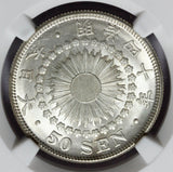 1907 M40 Japan 50 Sen Silver Coin - NGC MS 66 - Y# 31