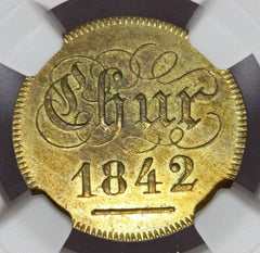 1842 Switzerland Graubunden Chur Swiss Shooting Brass Jeton Medal R-261b - NGC MS 63