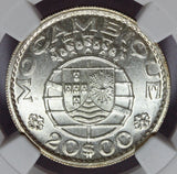 1960 Mozambique 20 Escudos Silver Coin - NGC MS 65 - KM# 80