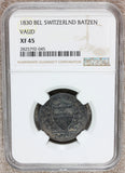 1830-BEL Switzerland Vaud One Batzen 10 Rappen Billon Coin - NGC XF 45 - KM# 20