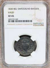 1830-BEL Switzerland Vaud One Batzen 10 Rappen Billon Coin - NGC XF 45 - KM# 20