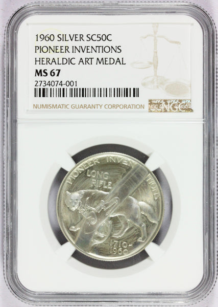1960 Pioneer Inventions Silver Heraldic Art Medal So-Called 50C - NGC MS 67