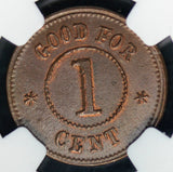 1861-65 Knickerbocker Currency One Cent Civil War Token F-255/393a - NGC MS 65 BN
