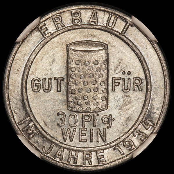 1934 Germany Durkheim Fritz Keller 30 Pfennig Wine Token Menz-7253.3 - NGC MS 65
