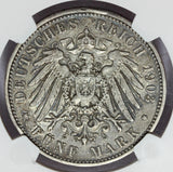 1903-E Germany Saxony 5 Five Mark Silver Coin - NGC AU 53 - KM# 1258