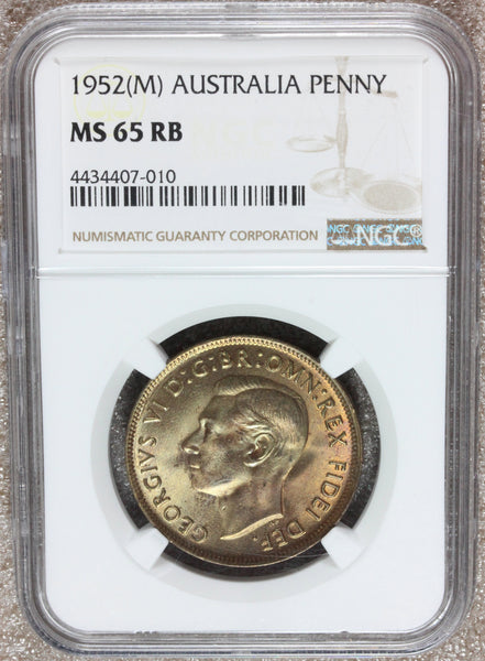 1952 (m) Australia 1 One Penny Bronze Coin - NGC MS 65 RB - KM# 43