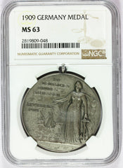 1909 Germany Hamburg XVI Federal Shooting Contest Silver Medal - NGC MS 63
