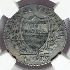 1830-BEL Switzerland Vaud One Batzen 10 Rappen Billon Coin - NGC XF 45 - KM# 20