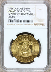 1959 Grants Pass Oregon Caveman State Centennial Good For 50c Token - NGC MS 66