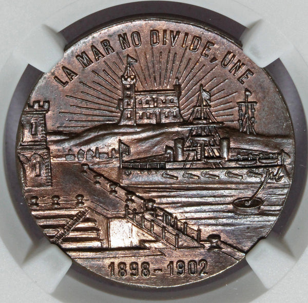 1902 Argentina Puerto Militar Dam Inauguration Bronze Medal - NGC MS 65 BN
