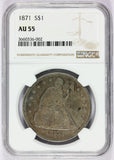 1871 U.S. Seated Liberty Silver Dollar $1 Coin - NGC AU 55