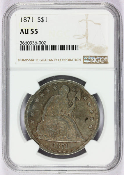 1871 U.S. Seated Liberty Silver Dollar $1 Coin - NGC AU 55