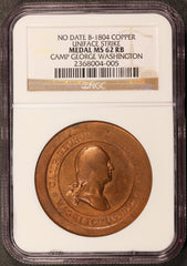 1887 (ND) Washington Camp George Copper RARE Uniface Medal B-1804 - NGC MS 62 RB