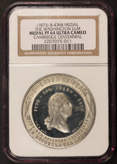 1875 Washington Elm Cambridge MA Centennial Wood's Medal B-436B - NGC PF 64 UCAM