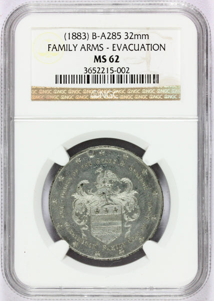 1883 Washington Family Coat of Arms Evacuation of NY Medal B-A285 - NGC MS 62