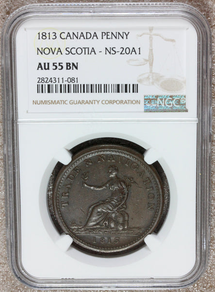 1813 Canada Nova Scotia Trade & Navigation Penny Token NS-20A1 - NGC AU 55 BN