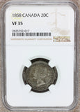 1858 Canada 20 Twenty Cents Silver Coin - NGC VF 35 - KM# 4