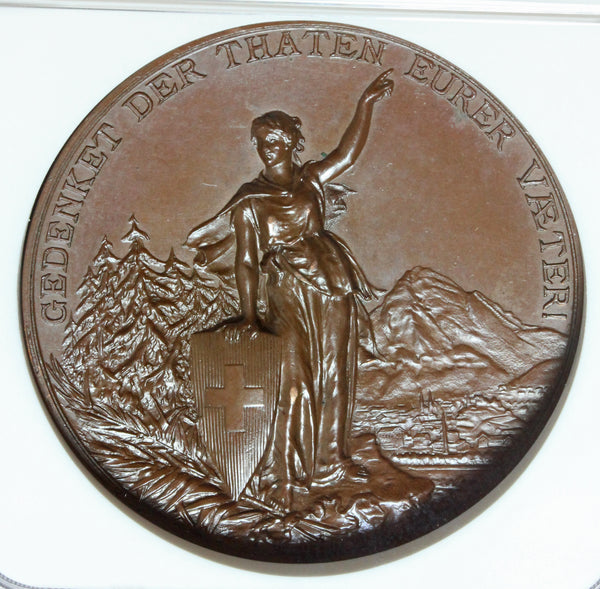 1892 Switzerland Glarus Swiss Shooting Bronze Medal R-808e - NGC MS 65 BN