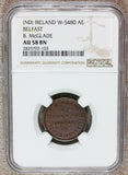 1840s Ireland Belfast B. McGlade Grocer Trade Token Farthing- NGC AU 58 - W-5480