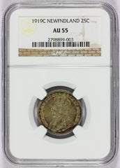 1919-C Canada Newfoundland 25 Cents Silver Coin - NGC AU 55 - KM# 17