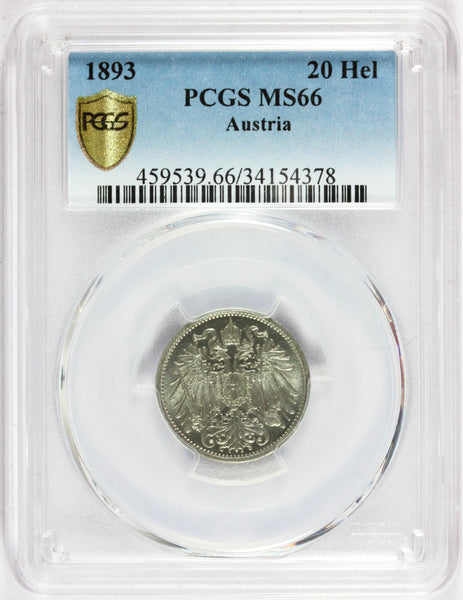 1893 Austria 20 Heller Coin - PCGS MS 66 - KM# 2803