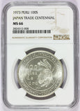1973 Peru 100 Soles Japan Trade Centennial Silver Coin - NGC MS 66 - KM# 261