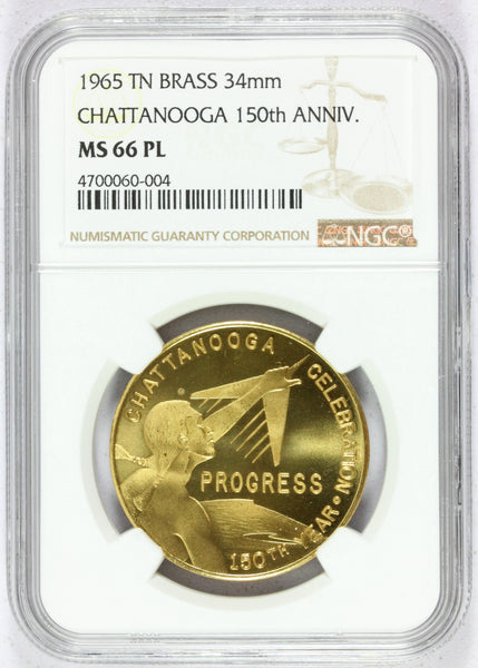 1965 Chattanooga, TN 150th Anniversary 50c Trade Brass Medal Token - NGC MS 66 PL