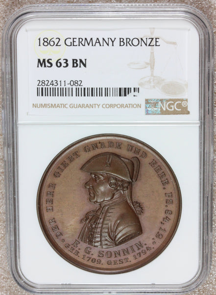1862 Germany Hamburg St. Michaels Church 100th Anniversary Bronze Medal - NGC MS 63 BN