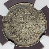 1859-A France 50 Centimes Silver Coin - NGC AU 58 - KM# 794.1