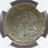 1793 Germany Mainz Siege Coinage 5 Sols Coin - NGC AU 55 - KM# 603