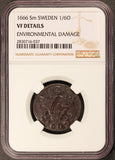 1666-Sm Sweden 1/6 Ore Copper Coin - NGC VF Details - KM# 254