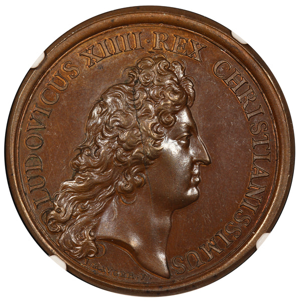 1672 France Louis XIV Charleroi Seat Lifted Bronze Medal V.Loon-III-100 - NGC MS 64 BN