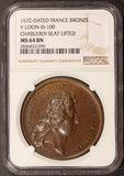 1672 France Louis XIV Charleroi Seat Lifted Bronze Medal V.Loon-III-100 - NGC MS 64 BN
