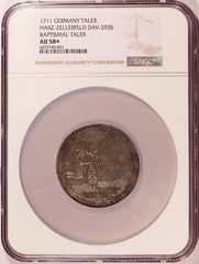 1711 Germany Harz Zellerfeld Baptismal Taler Silver Coin DAV-2935 - NGC AU 58+