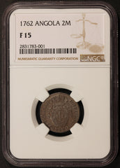 1762 Angola 2 Macutas Silver Coin - NGC F 15 - KM# 13